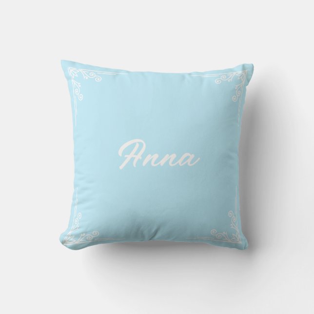 Personalized Modern Pastel Blue Typography Name Kudde (Framsida)