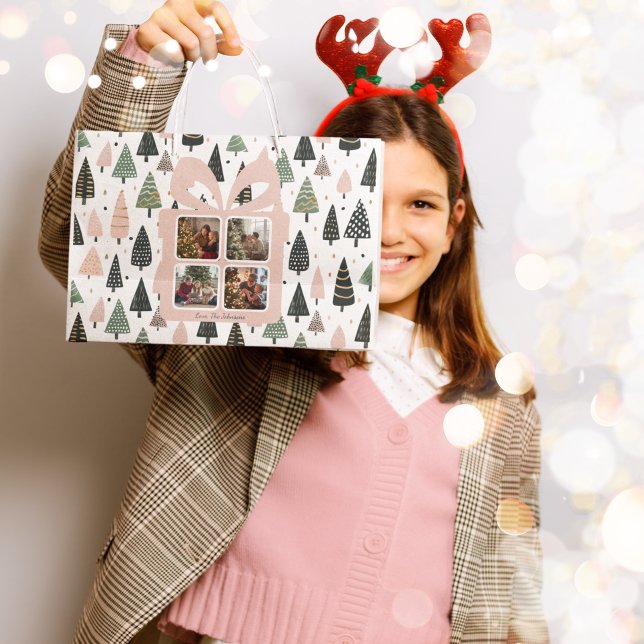 Personalized Modern Pink Christmas Photo Gift Bag (Skapare uppladdad)