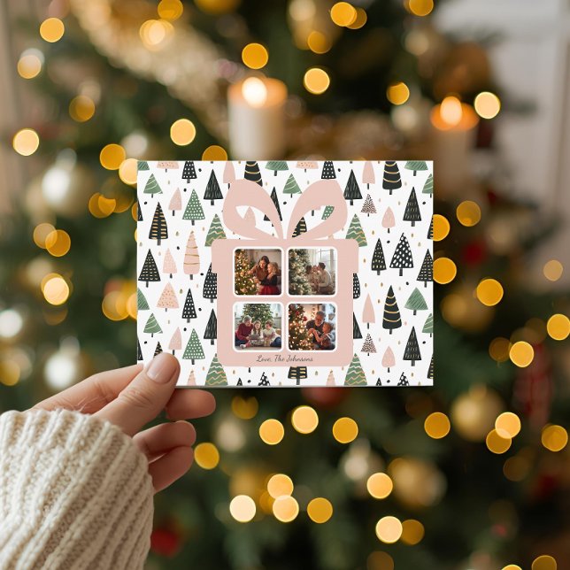 Personalized Modern Pink Christmas Photo Postcard Vykort (Skapare uppladdad)