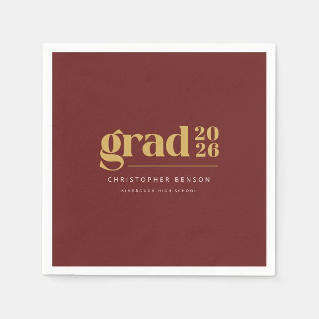 Personalized Modern Red Gold 2026 Graduation Pappersservett (Framsidan)