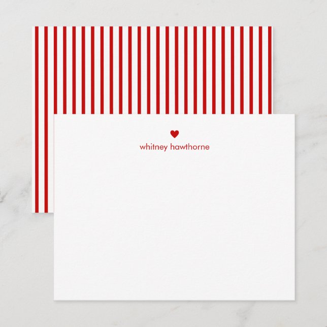 Personalized Modern Red Stripes & Heart Anteckningskort (Fram/baksida)