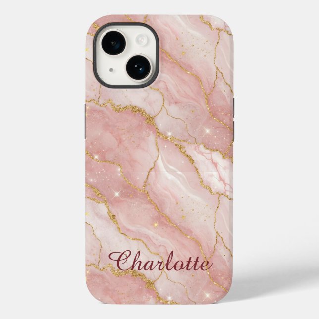 Personalized Modern Rose Quartz Marble Gold (Baksida)