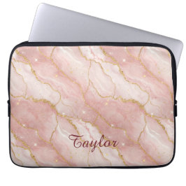 Personalized Modern Rose Quartz Marble Gold Glitte Laptop Fodral