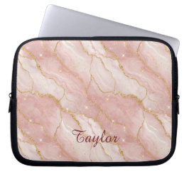Personalized Modern Rose Quartz Marble Gold Glitte Laptop Fodral