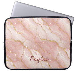 Personalized Modern Rose Quartz Marble Gold Glitte Laptop Fodral