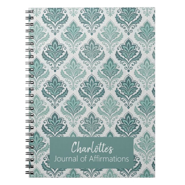 Personalized Modern Teal Nordic Damask Anteckningsbok (Framsidan)