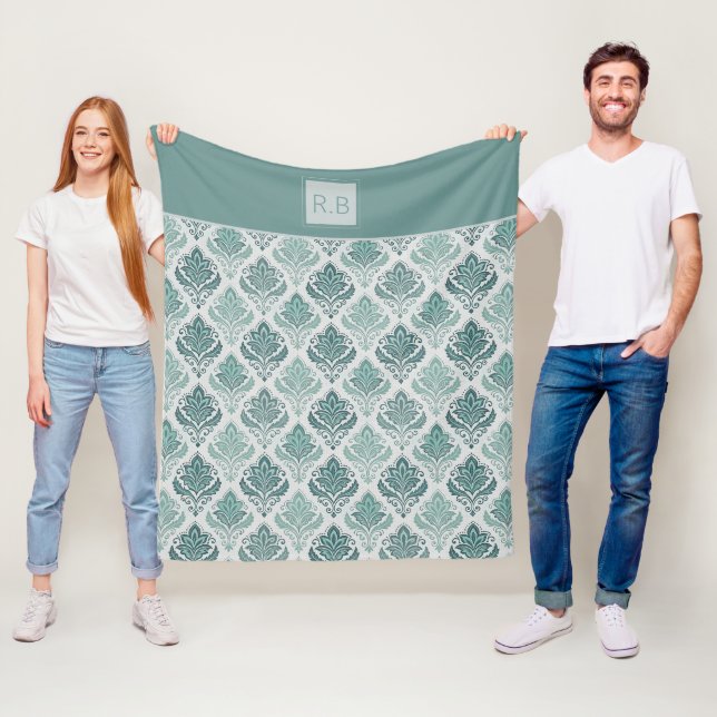 Personalized Modern Teal Nordic Damask Fleecefilt (På plats)