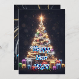 Personalized Modern Tree New Year Holiday Card Julkort