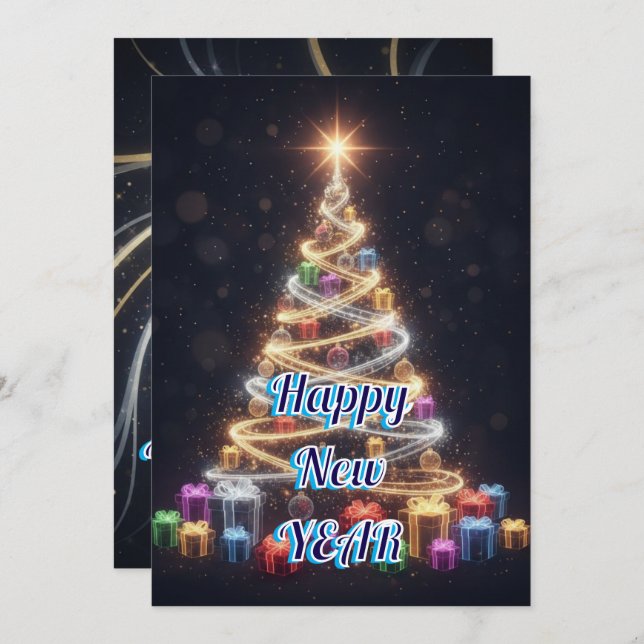 Personalized Modern Tree New Year Holiday Card Julkort (Fram/baksida)