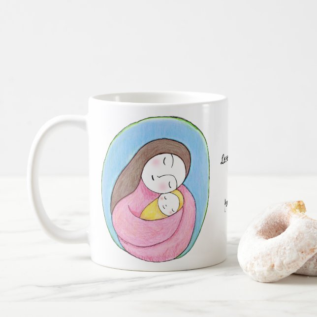 Personalized Mom and Baby Mothers Day gift  Kaffemugg (Med munk)