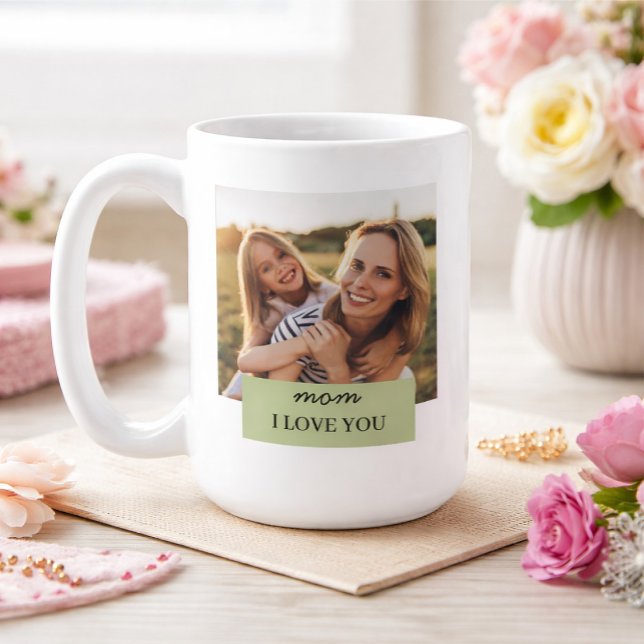 Personalized Mom I Love You Photo Sage Green Kaffemugg (Skapare uppladdad)
