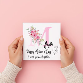 Personalized Mom Initial Floral Flat Card Kort