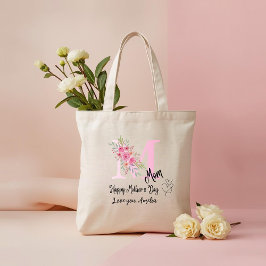 Personalized Mom Initial Tote Bag Tygkasse