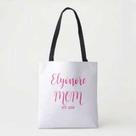 Personalized Mom Name Established Date Pink Script Tygkasse