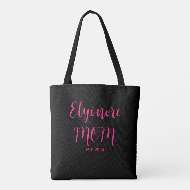 Personalized Mom Name Established Date Pink Script Tygkasse (Baksida)