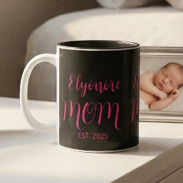 Personalized Mom Name Established Pink Script  Två-Tonad Mugg