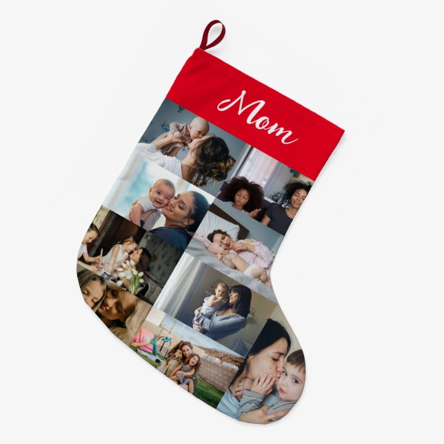 Personalized Mom Photo Collage Christmas Stocking  Stor Julstrumpa (Framsidan (Hängande))