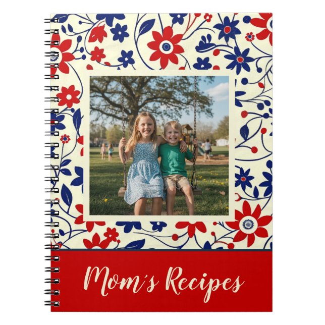 Personalized Mom Recipe Photo Floral Anteckningsbok (Framsidan)