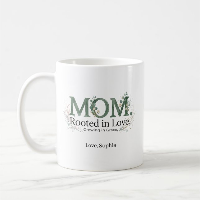 Personalized Mom Rooted in Love Growing in Grace  Kaffemugg (Vänster)