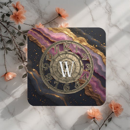 Personalized Monogram Agate Pink Rustic Metal Luxe Underlägg