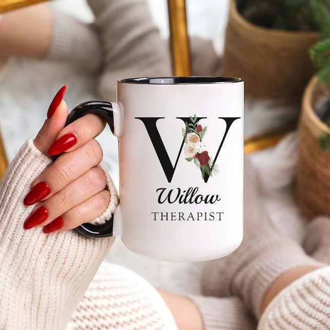 Personalized Monogram Alphabet Mug for Therapist Mugg (Personalized Monogram Floral Alphabet Mug for Mom, Grandma, Teacher, Nurse, Lawyer or Bridesmaid)