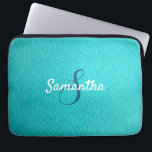 Personalized Monogram and Name Blue Leather Laptop Fodral<br><div class="desc">A beautiful sky blue leather print laptop sleeve.
You can personalize it with your name and monogram initial.</div>