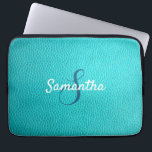 Personalized Monogram and Name Blue Leather Laptop Fodral<br><div class="desc">A beautiful sky blue leather print laptop sleeve.
You can personalize it with your name and monogram initial.</div>