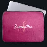 Personalized Monogram and Name Pink Leather Laptop Fodral<br><div class="desc">A beautiful pink leather print laptop sleeve.
You can personalize it with your name and monogram initial.</div>