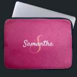 Personalized Monogram and Name Pink Leather Laptop Fodral<br><div class="desc">A beautiful pink leather print laptop sleeve.
You can personalize it with your name and monogram initial.</div>