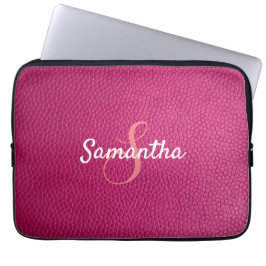 Personalized Monogram and Name Pink Leather Laptop Fodral