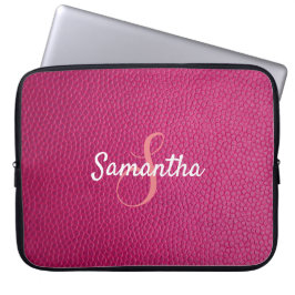 Personalized Monogram and Name Pink Leather Laptop Fodral