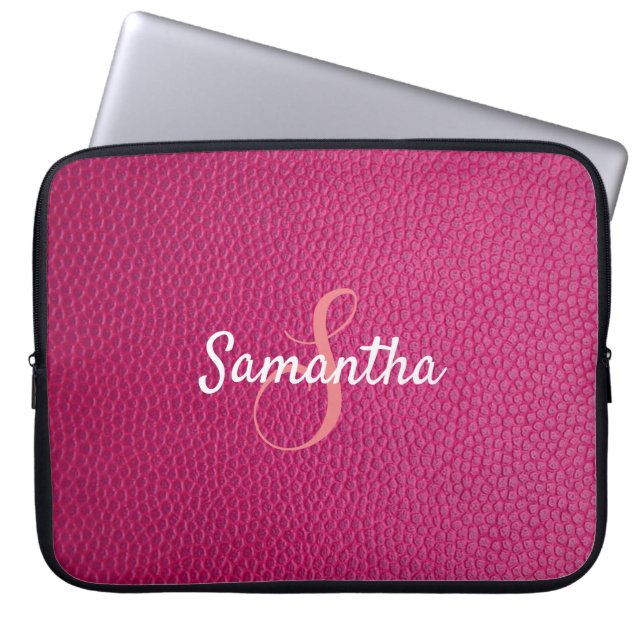 Personalized Monogram and Name Pink Leather Laptop Fodral (Framsidan)