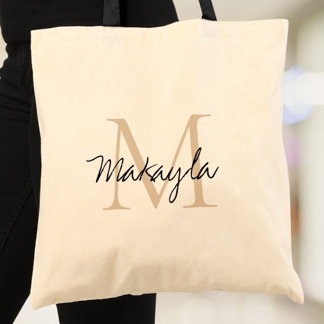 Personalized Monogram Beige Black Tygkasse (Skapare uppladdad)