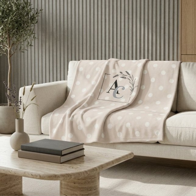 Personalized Monogram Beige Polka Dot Throw Gift Fleecefilt (Skapare uppladdad)