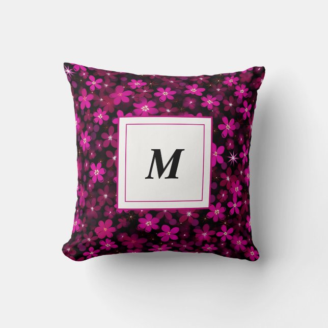 Personalized Monogram - Elegant Modern Floral  Kudde (Framsida)
