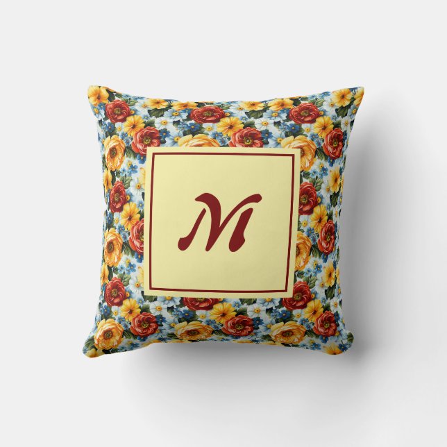 Personalized Monogram – Elegant Modern Floral Kudde (Baksida)