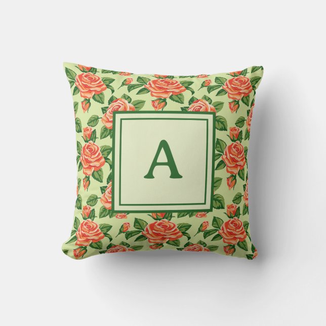 Personalized Monogram – Elegant Modern Floral  Kudde (Framsida)