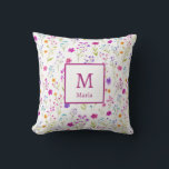 Personalized Monogram - Elegant Modern Floral  Kudde<br><div class="desc">This decorative pillow features a vibrant botanical pattern showcasing a variety of colorful wildflowers and delicate floral motifs. The design is centered around a crisp square frame that allows for a custom monogram and name, making the item a unique personal keepsake or a thoughtful gift. Typography options provide a modern...</div>