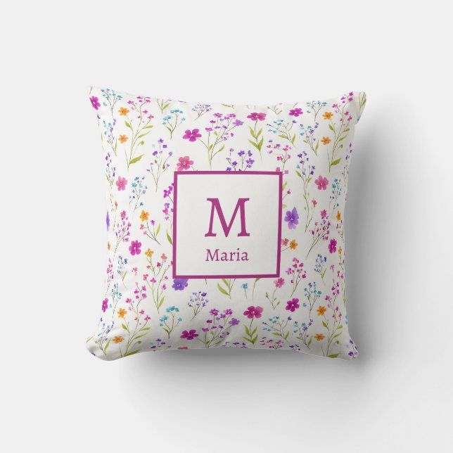 Personalized Monogram - Elegant Modern Floral  Kudde (Framsida)