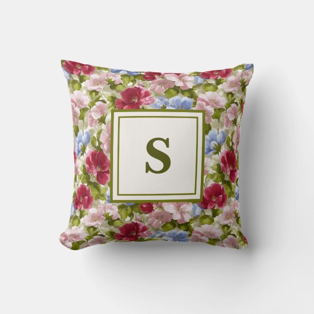 Personalized Monogram – Elegant Modern Floral Kudde (Framsida)
