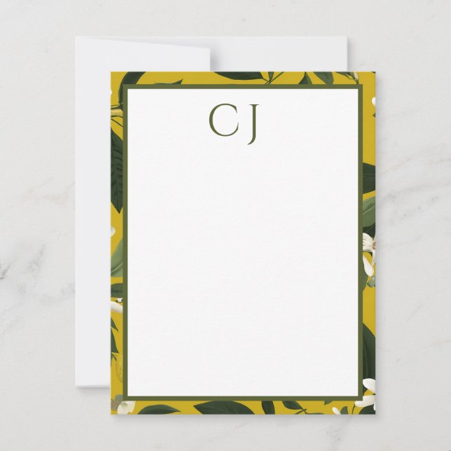 Personalized Monogram Lemon Citrus  Anteckningskort (Framsida)
