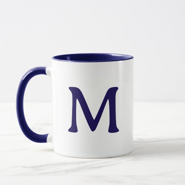 Personalized Monogram Modern Navy Blue White Mug Mugg (Vänster)