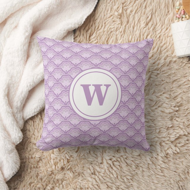 Personalized Monogram Purple Floral Pattern Kudde (Filt)