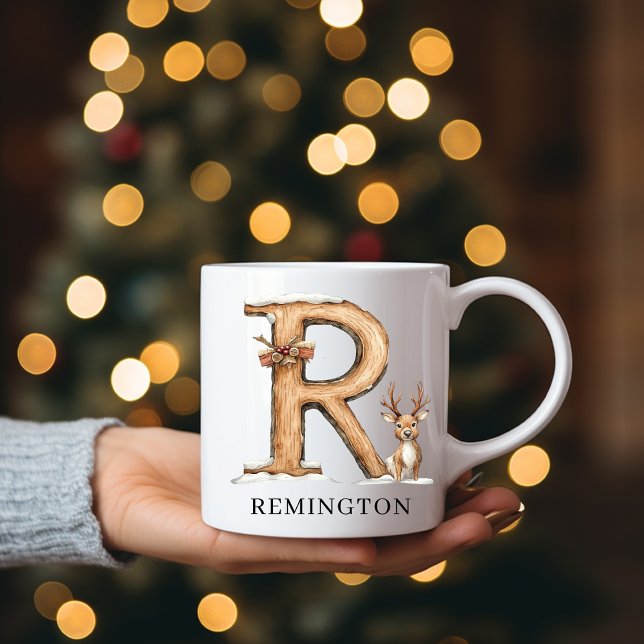 Personalized Monogram R Christmas Reindeer Holiday Kaffemugg (Personalized Monogram R Christmas Reindeer Holiday Coffee Mug)
