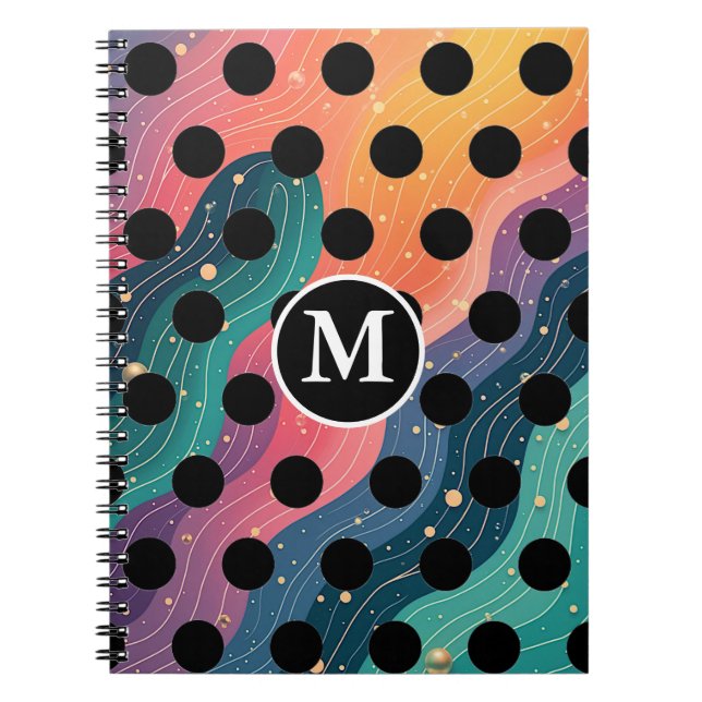 Personalized Monogrammed Black & White Polka Dots Anteckningsbok (Framsidan)