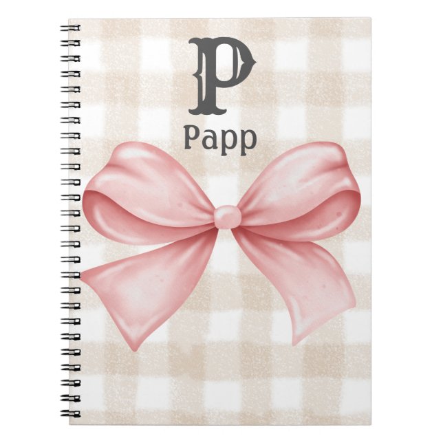 Personalized Monogrammed Gingham Coquette Bow Anteckningsbok (Framsidan)
