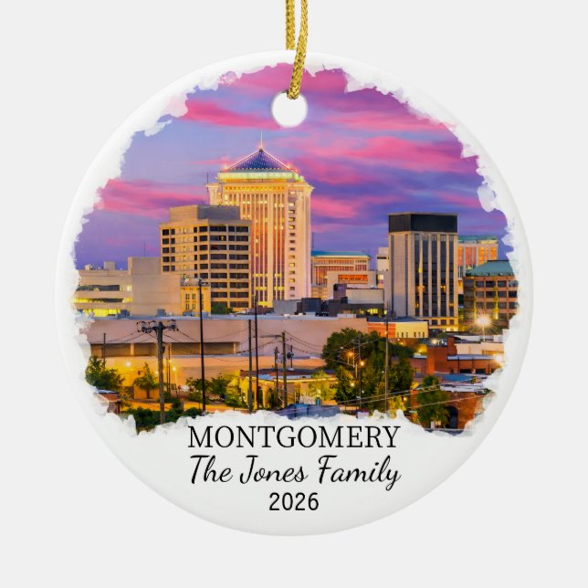 Personalized Montgomery Ornament, Custom Alabama Julgransprydnad Keramik (Framsidan)