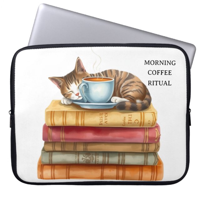 Personalized Morning Coffee Cat Ritual Cozy Laptop Fodral (Framsidan)