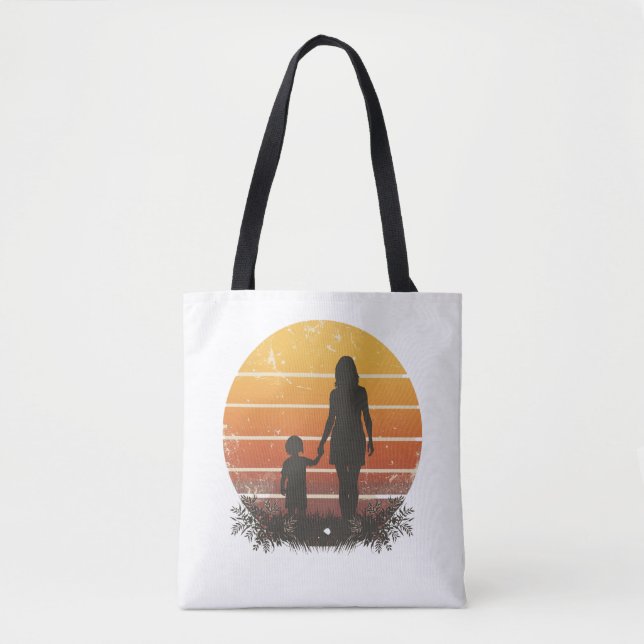 Personalized Mother and Child Sunset Silhouette  Tygkasse (Framsida)