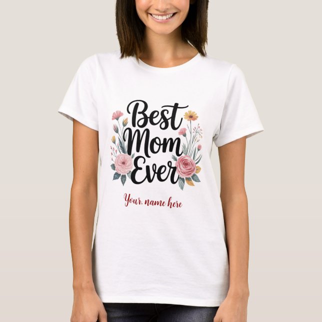 Personalized Mother's Day Floral Wreath T-Shirt (Framsida)